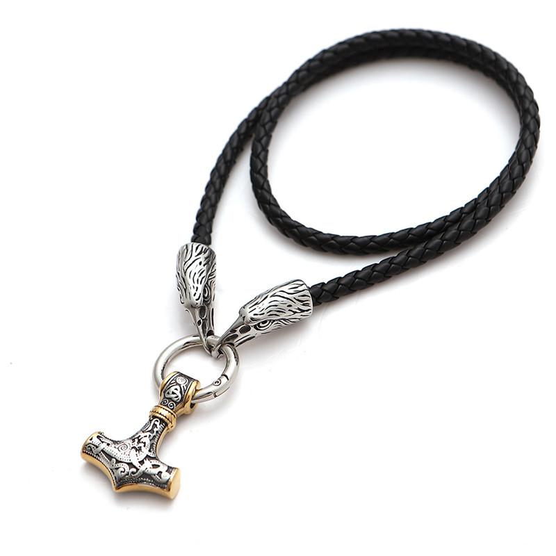 Wikinger Edelstahl Rabe Anhänger Anker Nordischer Rabe Thors Mjölnir Hammer Lederkette Halsketten Ethnische Amulett Herrenschmuck 60cm gray