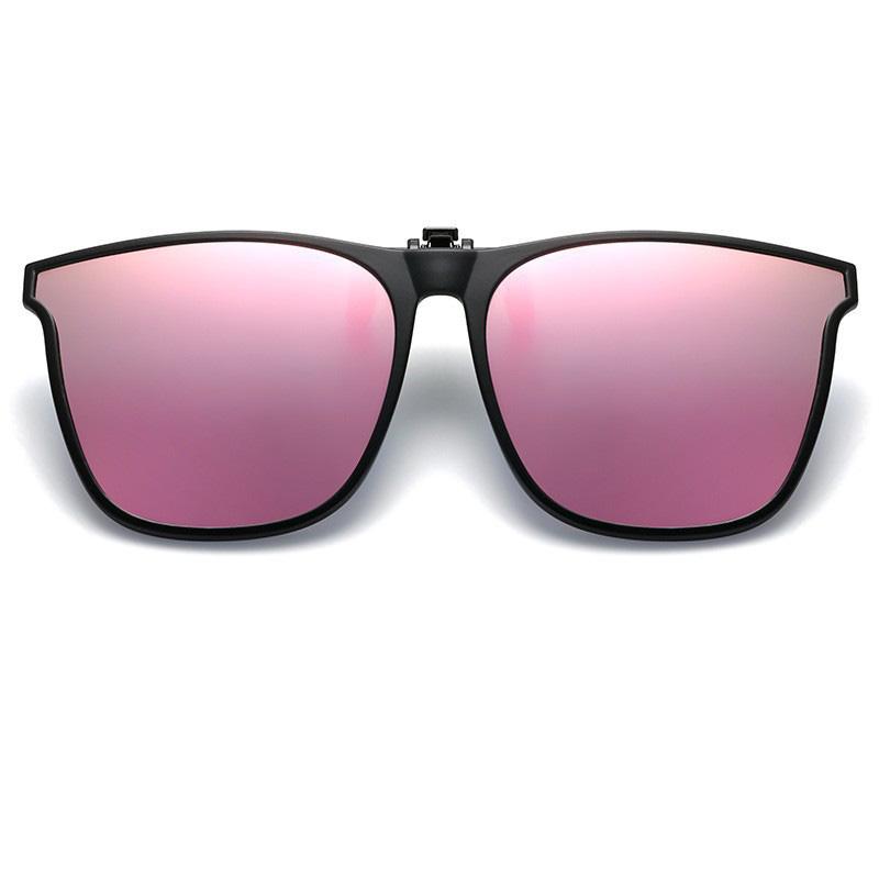 nicht polarisierte Flip-Up-Sonnenbrillen-Clips für Myopie-Brillen Retro Übergroß Quadratisch TAC-Material Brillenclip Aufsteck-Sonnenbrillenclip rosa