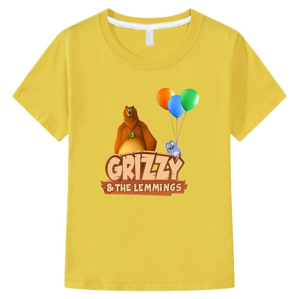 Grizzy und die Lemminge T-Shirts Mädchen Cartoon Print Lustiges Kinder T-Shirt Sommer Kinderkleidung 100 % Baumwolle Baby Jungen Grafik T-Shirt 140 gelb