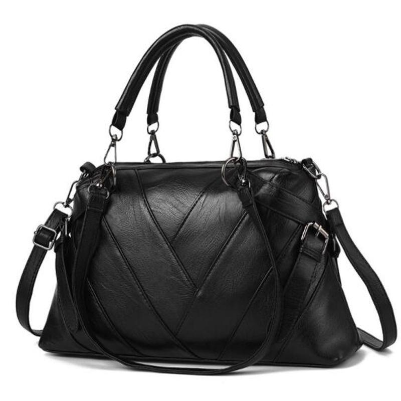Patchwork Schulter Tasche Frauen Designer Handtasche Tasche Damen PU Leder Umhängetasche Weibliche Einfarbig Tasche 37*10*22cm schwarz