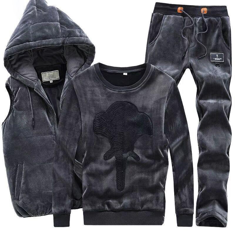 Winter Gold Samt Herren Pullover Anzug Koreanische Mode Casual Sport Anzug Plus Samt Dicken Drei-stück Anzug M