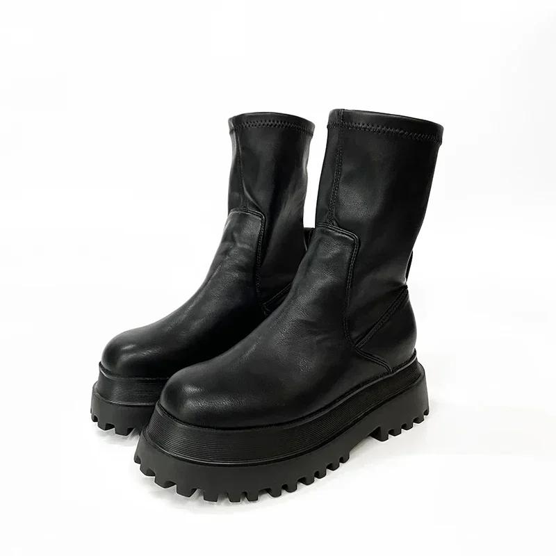 Mode Mode Damenstiefel 2025 Winter Plateauabsätze Lange Stiefel Runde Zehenpartie Reißverschluss Dicke Sohle Damenschuhe Damen Damen Kniehohe Stiefel 35