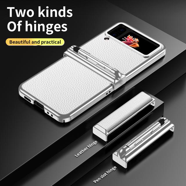 Fallschutz Luxus Leder Klapphülle für Samsung Galaxy Z Flip 4 Flip4 Flip 3 Flip3 Stoßfeste S Pen Halter Hüllen for Samsung Z Flip 3
