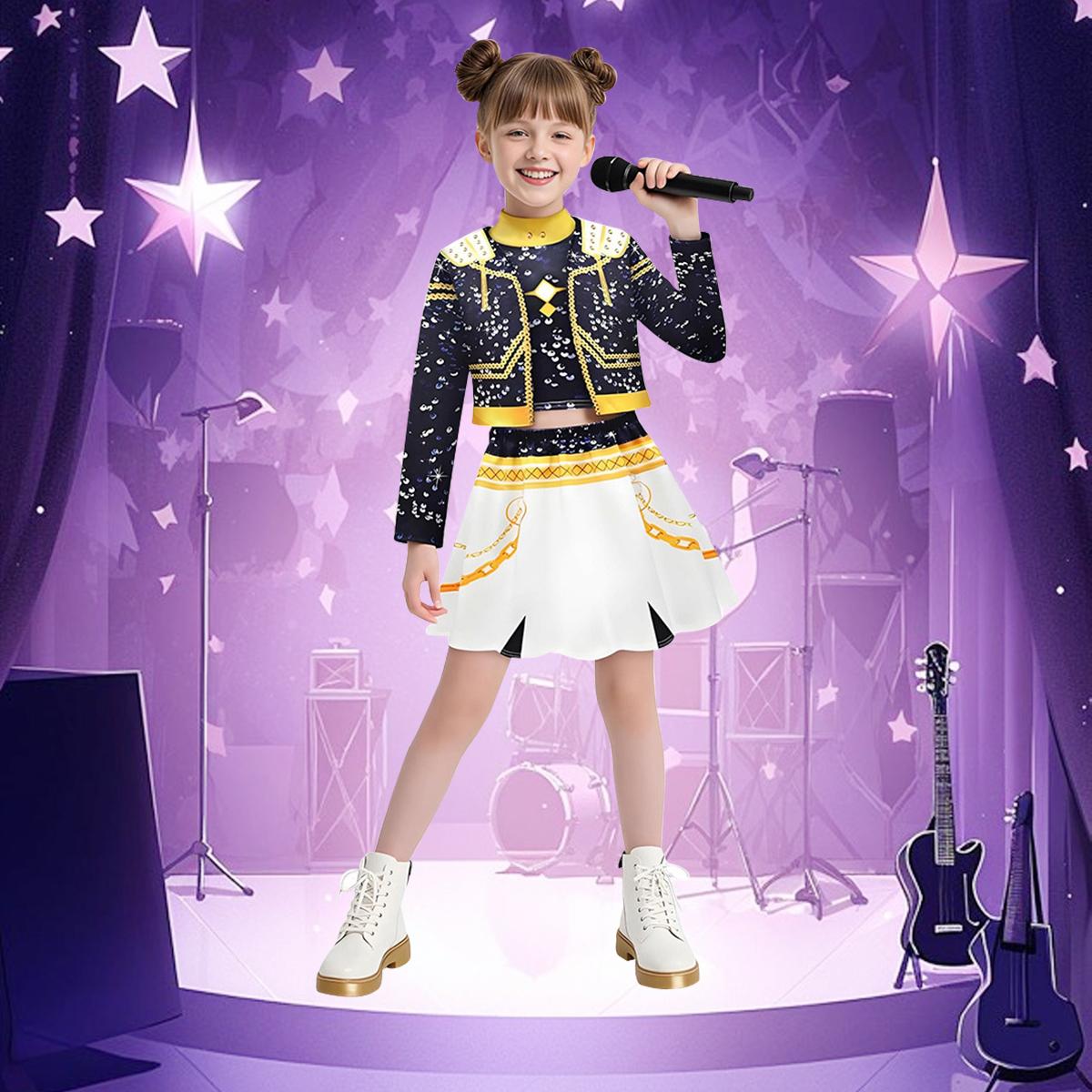 Kinder Dämonen Kostüme K-Pop Mira Rumi Zoey Hunters Cosplay Kostüm für Mädchen Halloween Bühne Muster Rollenspiel Kleidung 110 CM white