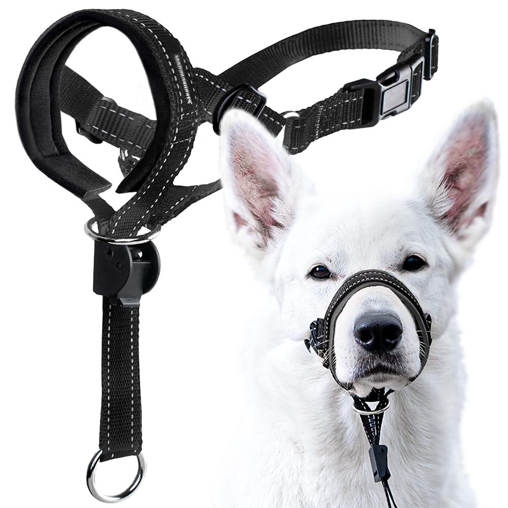 Schnellverschluss-Maulkorb für Hundekopf, Halfter-Maulkorb mit Sicherheitsgurt, Anti-Beiß-Maulkorb für Hunde, um das Ziehen des Hundes an der Leine zu verhindern M schwarz