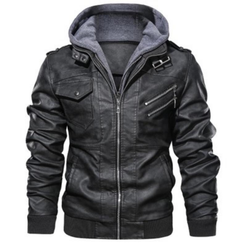 Lederjacke Herren Slim Zip PU Jacke Herbst Herren Lederjacke Jacke Schwarz XXXL schwarz