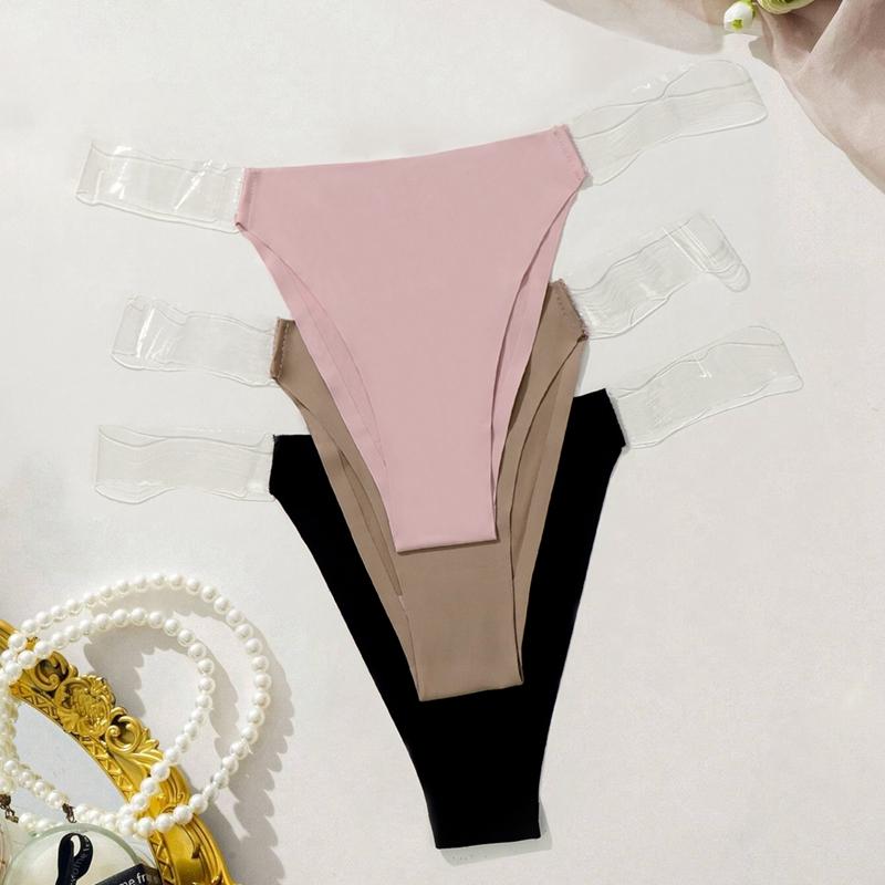 3-teiliges Damen-Unterhosen-Set mit niedriger Taille und Tangas, einfarbig, mit transparentem Gürtel, Unterwäsche-Set für Mädchen, XS, SML XS gray