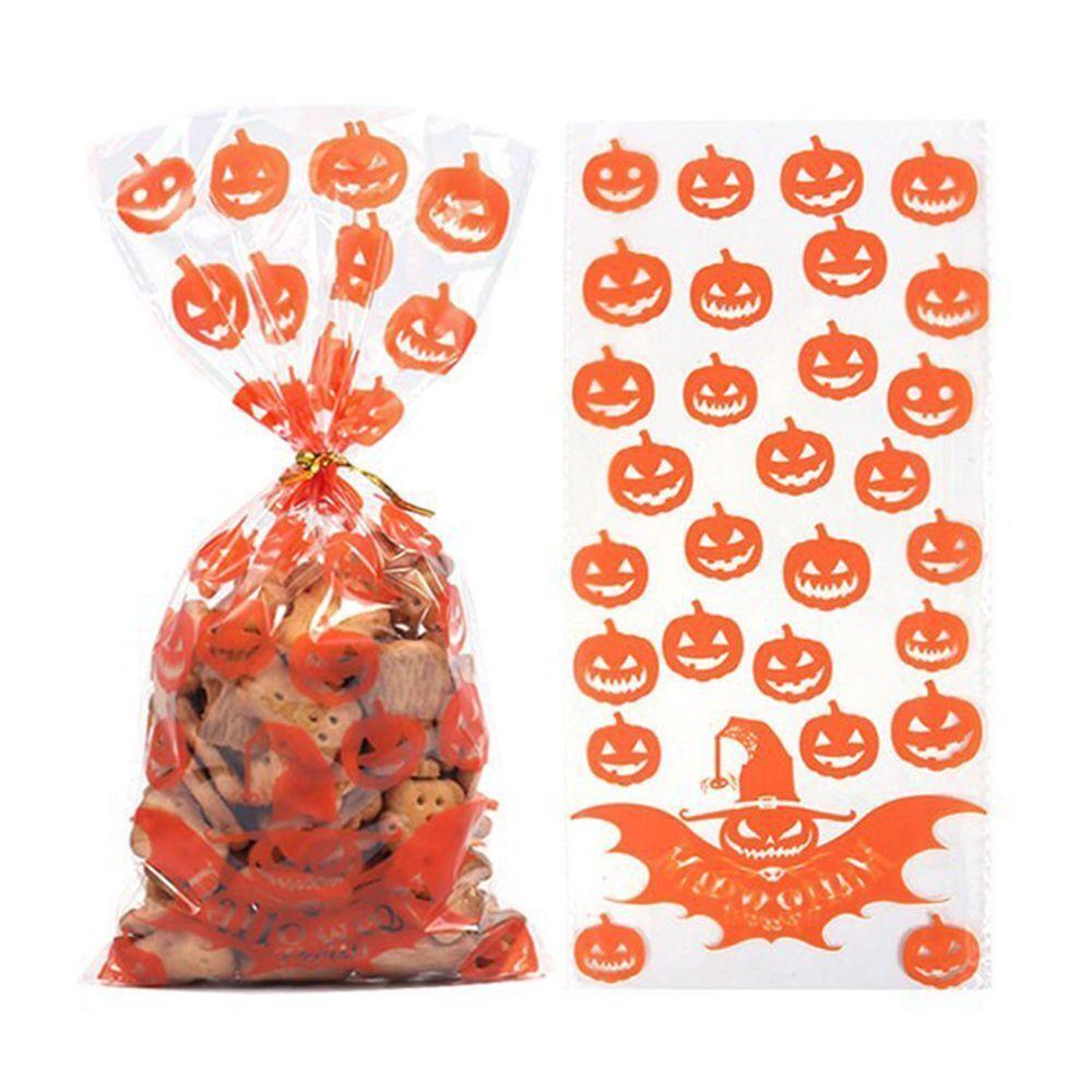 50 Stück Halloween-Zellophanbeutel, Halloween-Kürbis-Spinnen-Süßigkeiten, transparente Geschenktüten für süße Leckereien für Halloween-Partygeschenke 50PCS orange