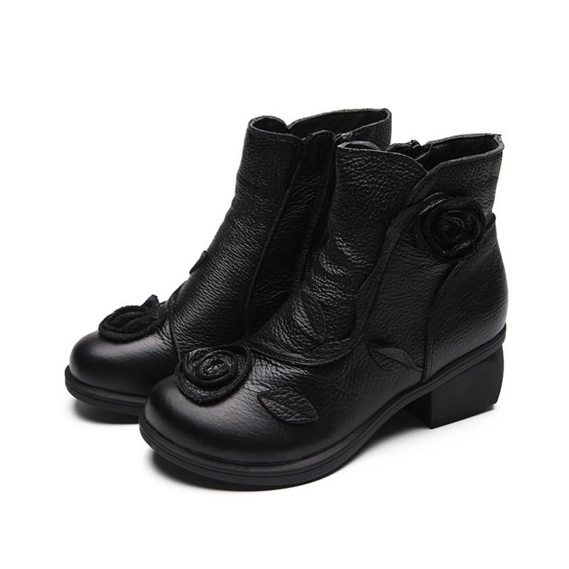 Herbst Winter Blume Frauen Stiefel Seitlicher Reißverschluss Dicker Absatz Stiefel Schuhe Frau, Knöchel Martin Stiefel 40 schwarz