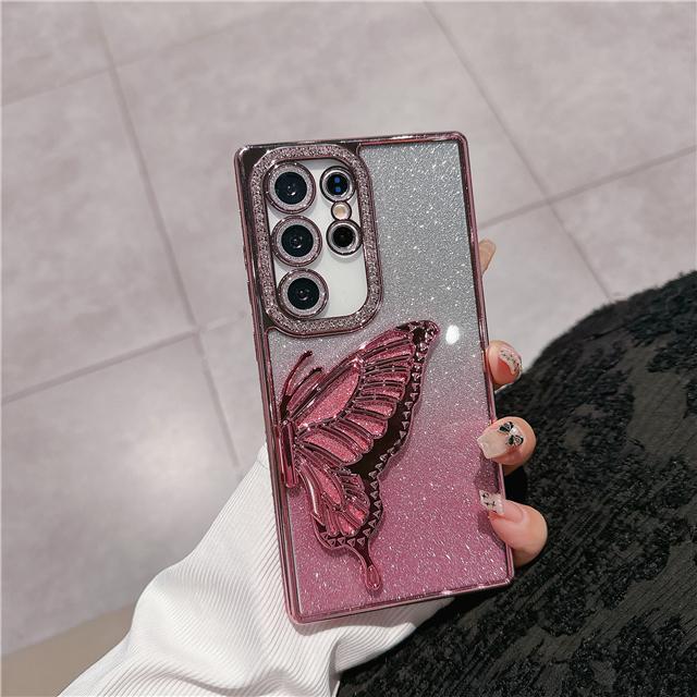Für Samsung Galaxy S25 Ultra Luxus Beschichtung Diamantrahmen Schmetterling Ständer Handyhülle Auf S22 S23 S24 FE S25 Plus A16 A56 55 Hülle Galaxy S24 Ultra