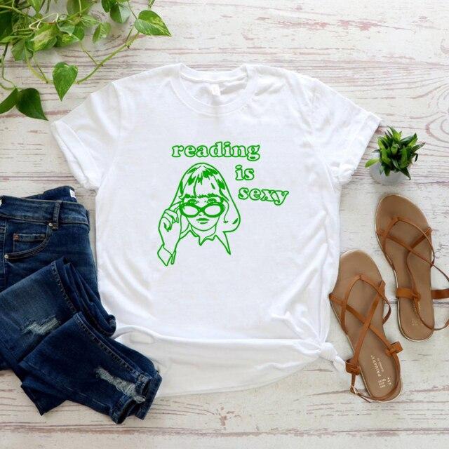 T-Shirt „Reading Is Sexy“ von Gilmore Girls, TV-Show-Shirt, T-Shirt für Buchliebhaber, Grafik-T-Shirts, Damen-T-Shirts, lässige Oberteile S weiß