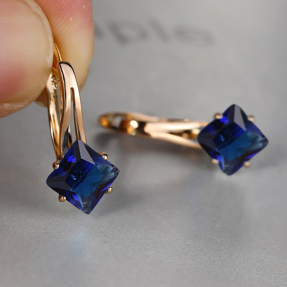 Exquisite Ohrringe, Modeschmuck, Goldfarbe, Diamantschliff, Aquablauer Stein, Geburtsstein, Braut, Prinzessin, Verlobungsohrringe blau