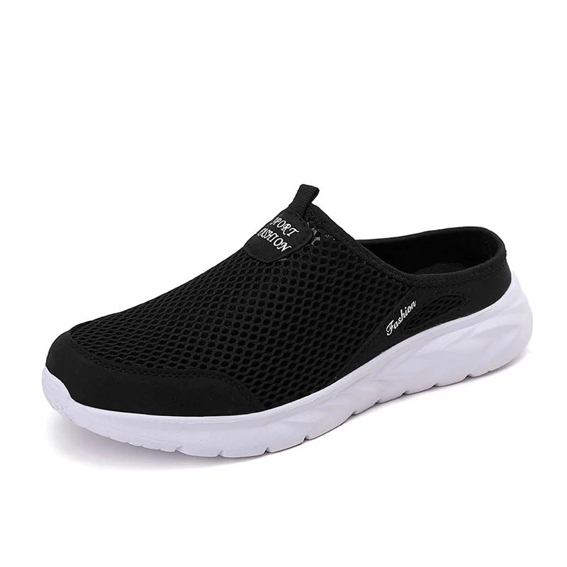 Neue lässige Slipper Herren Sommer Halbschuhe Hausschuhe Pantoletten Slip-on Schuhe Herren Mesh Atmungsaktiv Weich Bequeme Schuhe für Herren 43 schwarz weiße