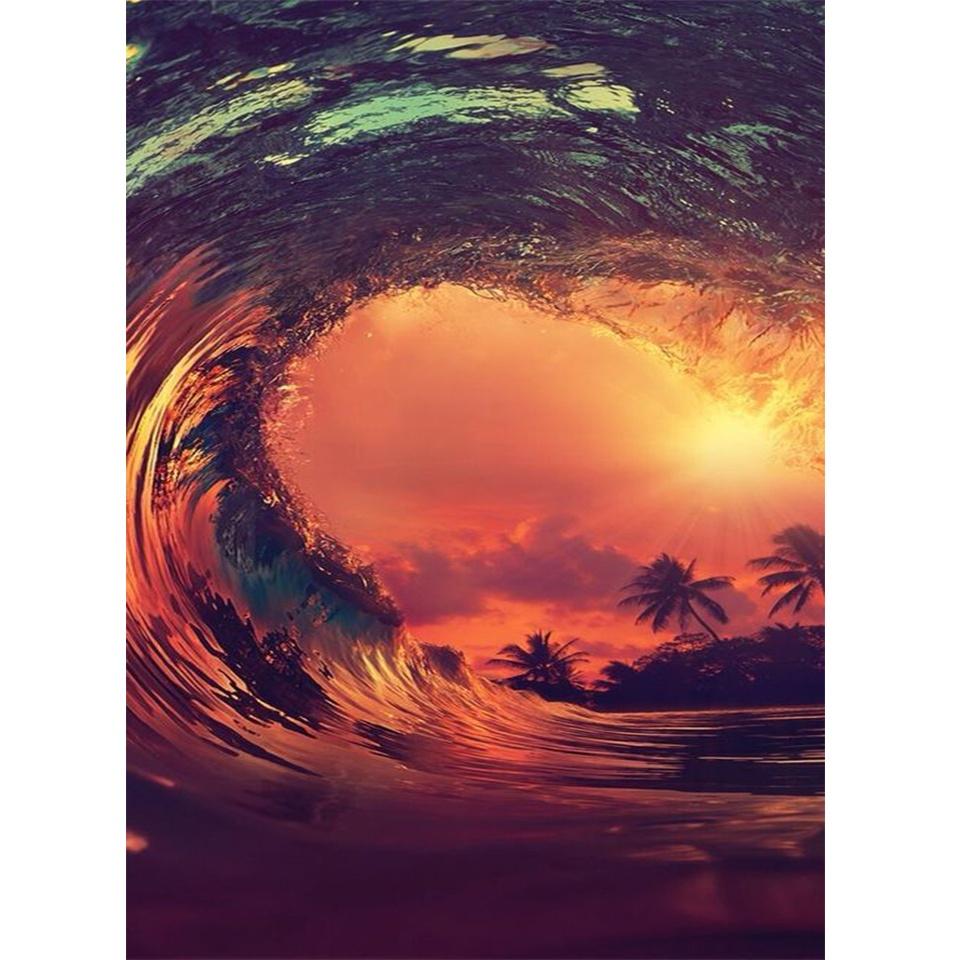 5D DIY Diamond Painting Full Round Drill  Sonnenuntergang Wellen  Stickerei Kreuzstich Geschenk Home Decor Geschenk 20X30CM