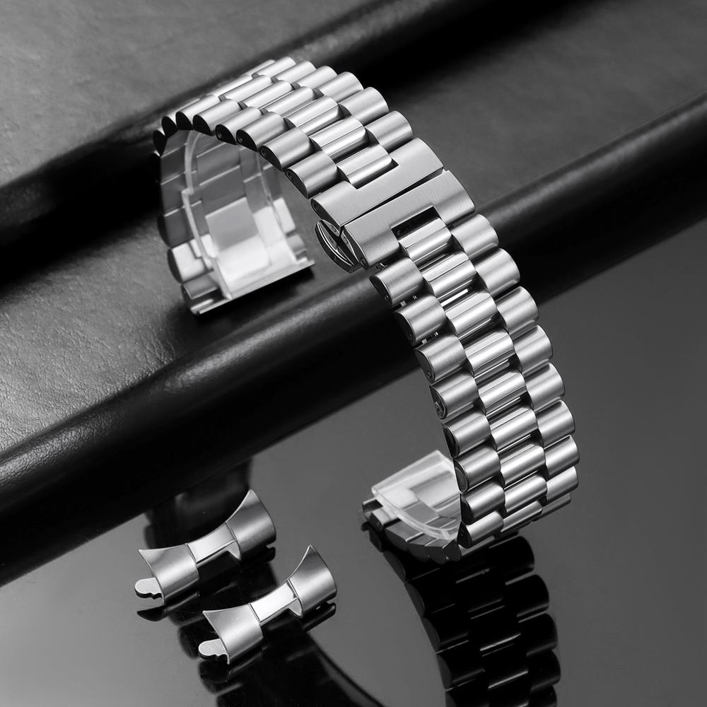 Massives Edelstahl-Uhrenarmband 10/12/13/14/16/17/18/19/20/21/22mm Armbänder für Rolex für Tissot Armband mit gebogenem Anschluss 10mm silber