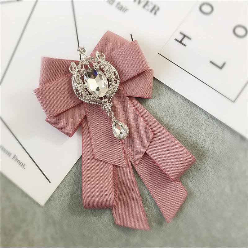 Stoff Fliege Brosche Strass Hals Krawatten Kragen Pin Krawatte Corsage Brosche Schmuck Luxus Geschenke für Frauen Zubehör brown