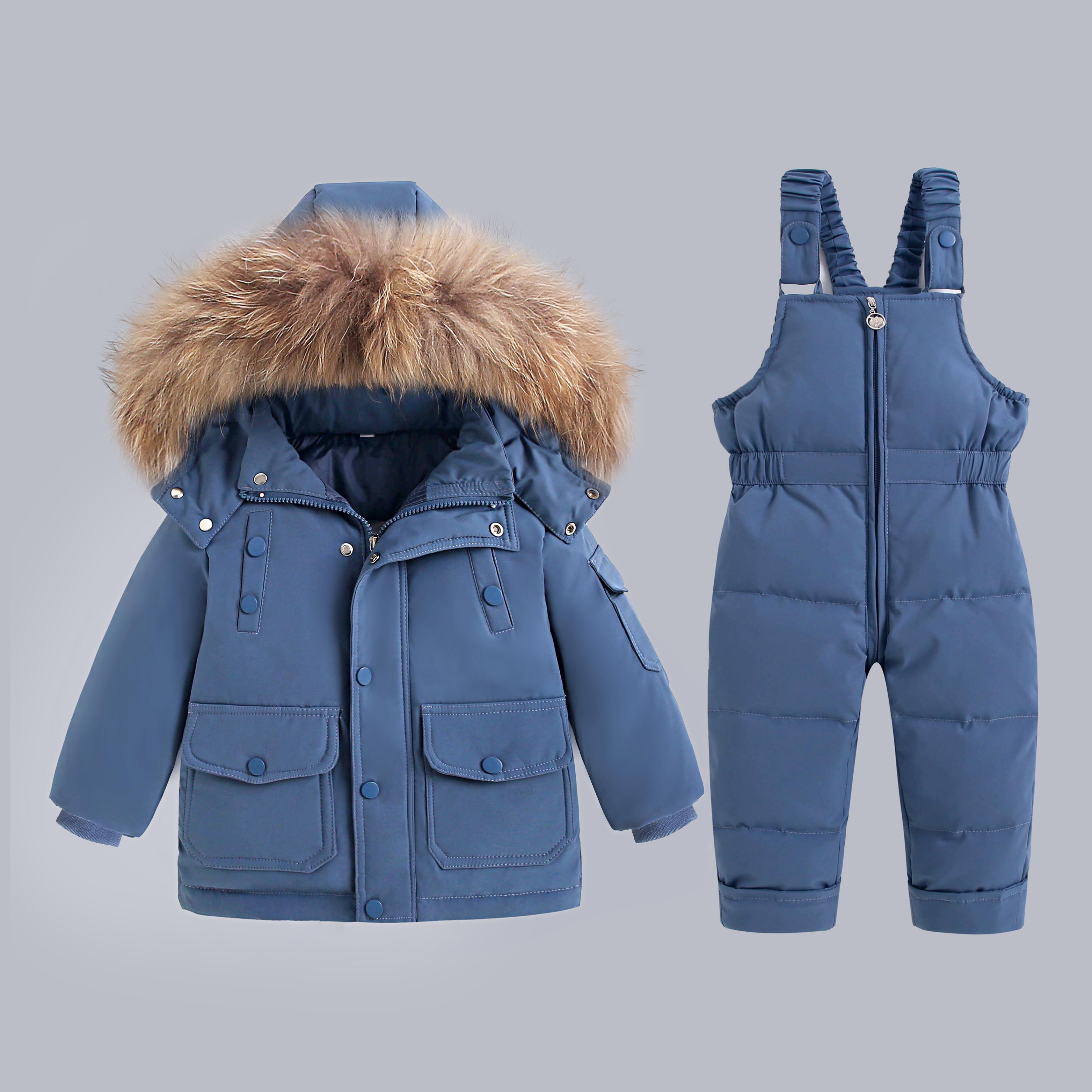 Herbst Winter Zweiteiliges Set Kinder Kleidung Set Daunenanzug Warme Jungenjacke Baby Mädchen Schneeanzug Mantel Kinder Parkas Outwear Kleidung 90cm blau