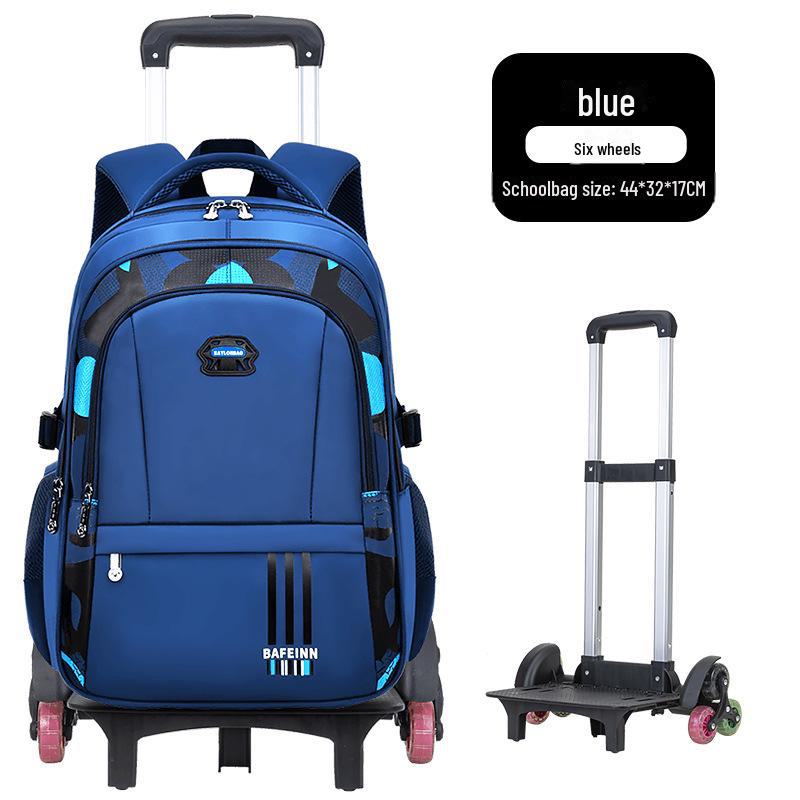 Trolley-Rucksack mit großem Fassungsvermögen für Schüler der Klassen 2-6 six-wheel trolley blau