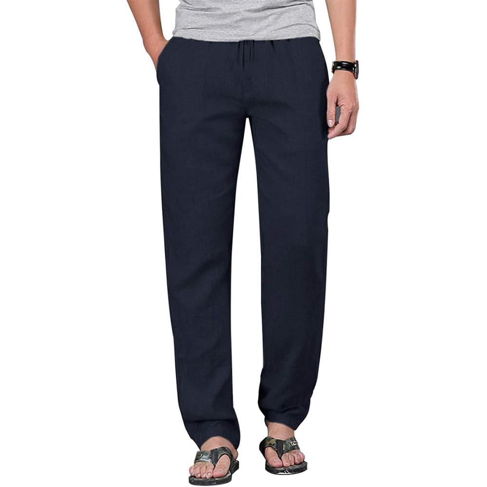 Herrenhose aus Baumwollleinen mit Kordelzug, elastische Taille, lässige Jogginghose, Yogahose, Strandhose, Baggy, lockere Jogginghose XXXL dunkelblaue