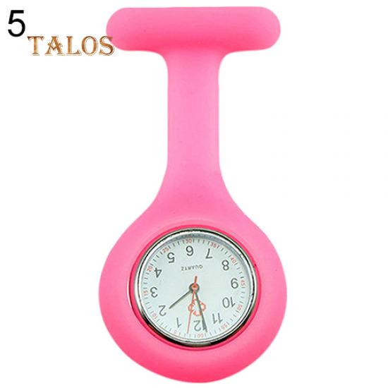 Niedliche, biegsame, weiche Krankenschwesteruhr aus Silikon mit Brosche, Taschenuhr, Tunika, Quarzuhrwerk rosa