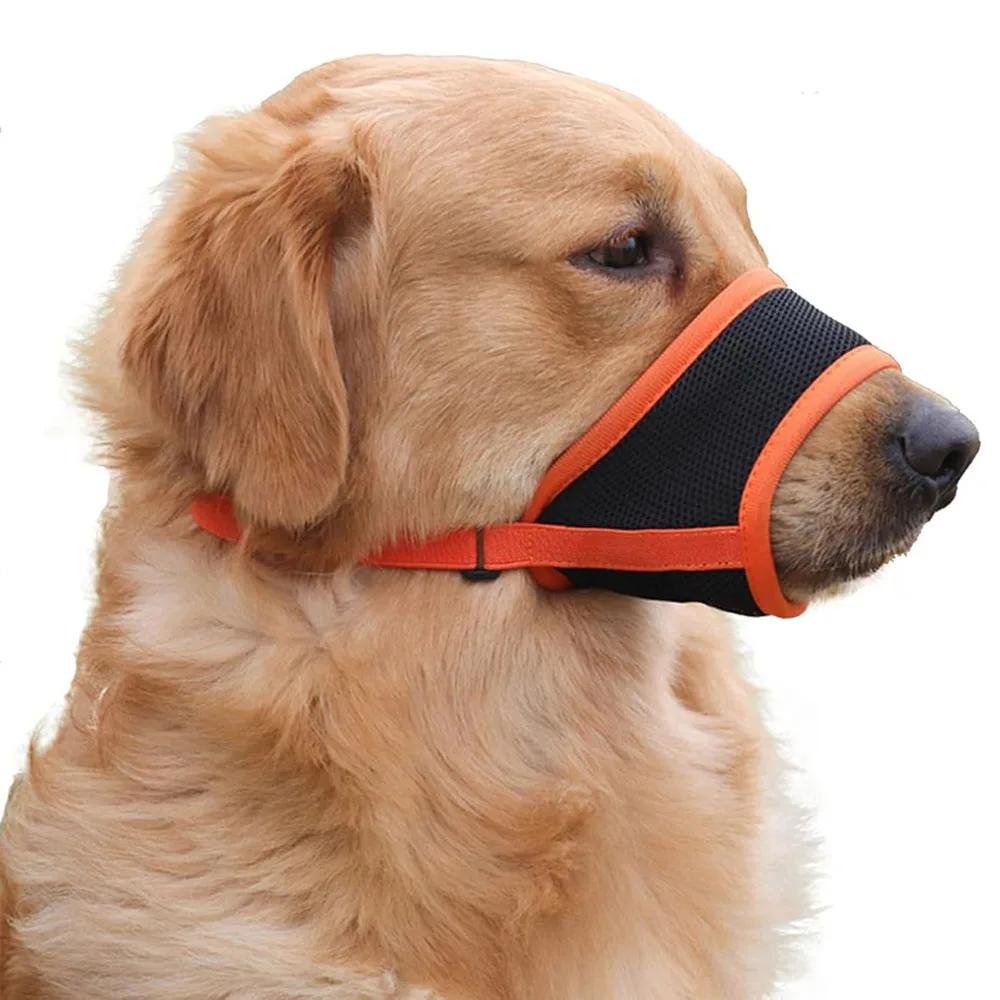 Verstellbare Anti-Bell-Beiß-Netz-Maulkorb für Hunde Haustier-Maulkorb Kauen Stoppen für Welpen Nylon-Gurt Hundezubehör Haustierprodukte (Orange,M) orange