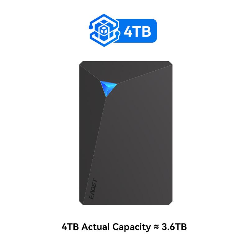 Tragbare externe Festplatte (HDD) von EAGET – Ultraportable externe Speicherlösung mit enormer Kapazität, USB 3.0 für PC, Mac, PlayStation 4TB