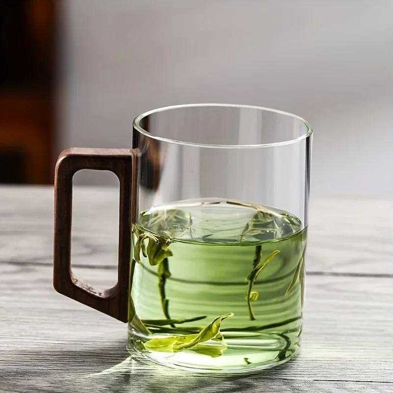 Crescent Cup Massivholz Grüntee Tasse Glas Fair Cup Hohes Borosilikat Tee Haushalt Tee Trinken 400ML gray