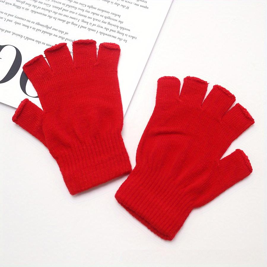 Schwarze, kurze Halbfinger-Handschuhe ohne Finger aus Strick für das Handgelenk, warme Stretch-Arbeitshandschuhe für Damen und Herren, Fahrradzubehör One Size rot
