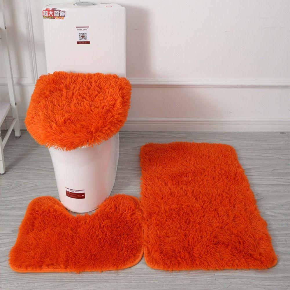 3 teile/satz Flauschige Haare Wc Deckel Abdeckung Teppiche Einfarbig Dusche Teppiche Sets Dusche Zimmer orange