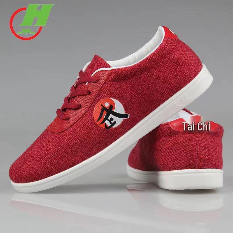 Unisex Rote Baumwolle Weiche Sohle Kung Fu Schuhe - Strapazierfähige Leinen Kampfsport Trainer für Tai Chi, Frühling und Herbst 43 white
