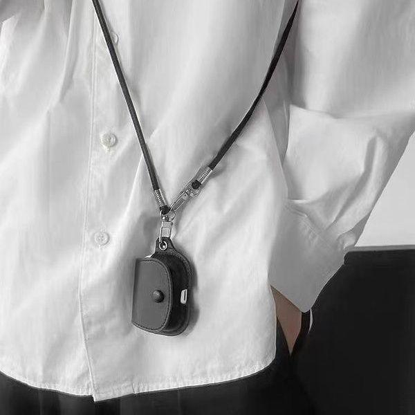 Retro-Kopfhörerhülle aus Leder in Kaffeefarbe für Airpods1/2/3/4/Pro/Pro2, sturzsicher, Crossbody, langer Rpoe-Halter, Apple AirPods-Kopfhörerhüllen, Cove AirPods 3