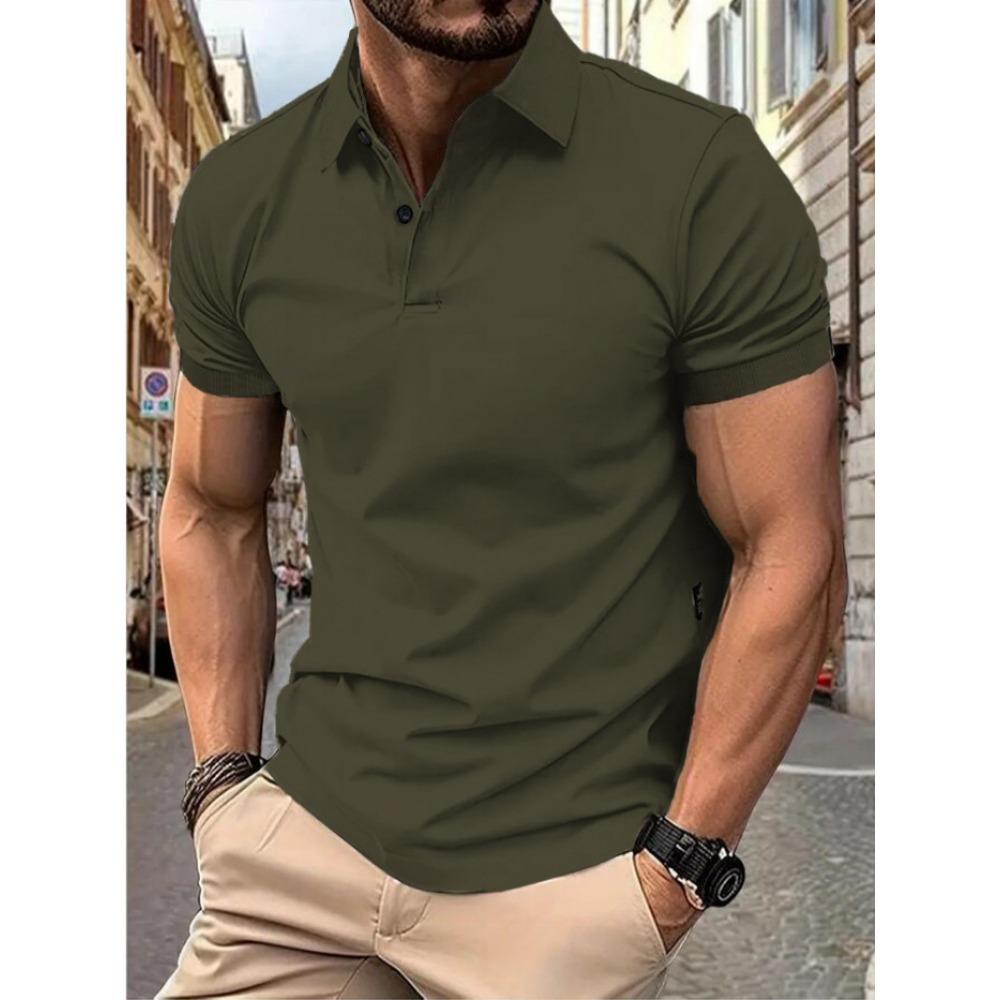 Herrenmode Sommer Polo T-Shirt Lässiges Atmungsaktives Oberteil Reverskragen Hals Kurzarm Bequemes Sport T-Shirt Yasheng 3XL armee grüne