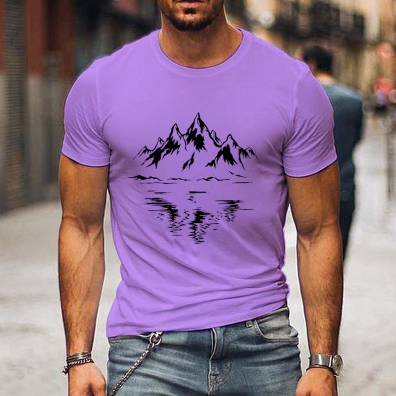 Herren T-Shirt mit Bergdruck Sommer Outdoor Bequem Atmungsaktiv Kurzarm Top Outdoor-Liebhaber Übergröße Herren T-Shirt M