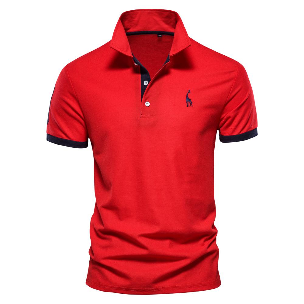 Sommer Kurzarm T-Shirt Herren Polo Business Casual Poloshirt Herren Slim Fashion Herren Polo Baumwolle Hochwertiges T-Shirt Einfach Outdoor M rot/schwarz