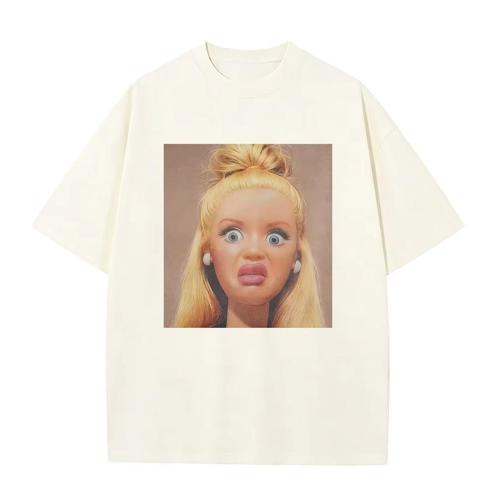 Heiß Lustig Ekelhaft Puppe Meme Grafik T-Shirts Unisex Damen Hohe Qualität Baumwolle T-Shirts Unisex Übergroß Kurzarm T-Shirts XL beige