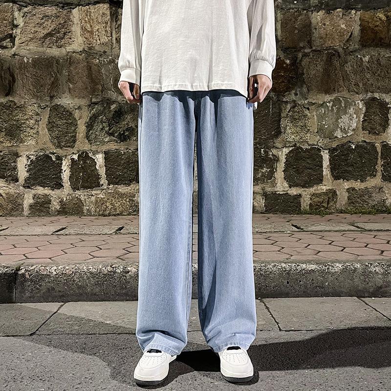 Herren Wide Leg Jeans 2026 Y2K Baggy Oversized Denim Hip Hop Streetwear Koreanische Hose Vintage Jogginghose Trainingshose Jeans mit Kordelzug für Herren Jogginghose L hellblaue