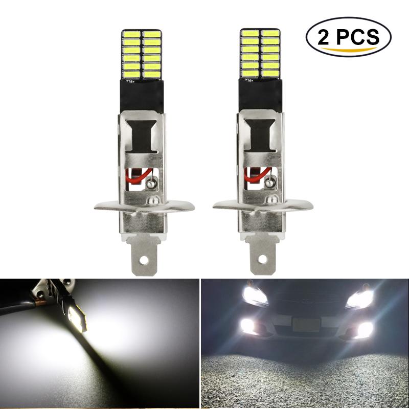 2 Stück H1 H3 LED-Birnen-Auto-Nebelscheinwerfer, superhell, hohe Leistung, 24 Chips, 4014 SMD, 12 V, 6000 K H1 weiß