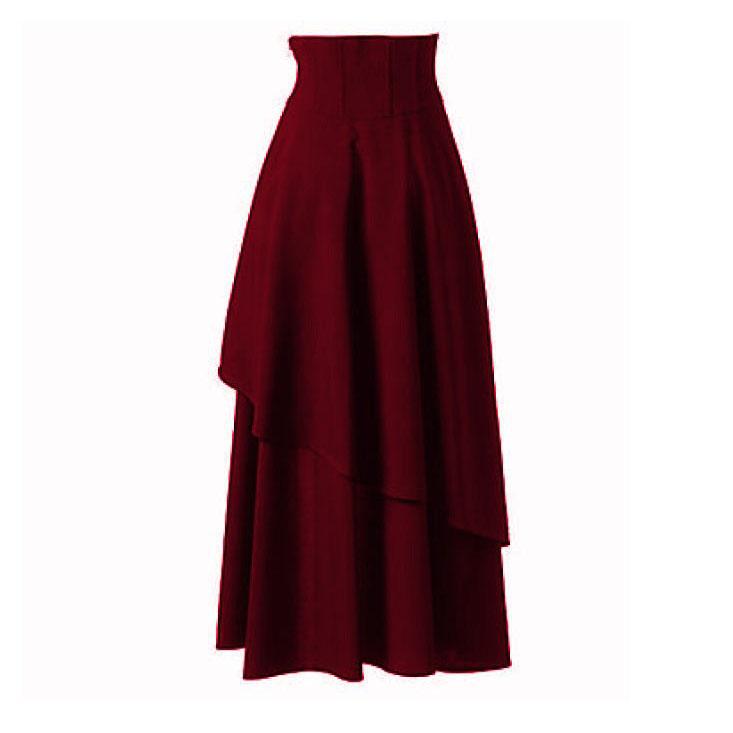 Frühling Herbst Cosplay Mittelalter Renaissance Gothic Steampunk Kleidung Kostüme Halloween Karneval Vintage Dress Up Saum Maxirock S wein rot