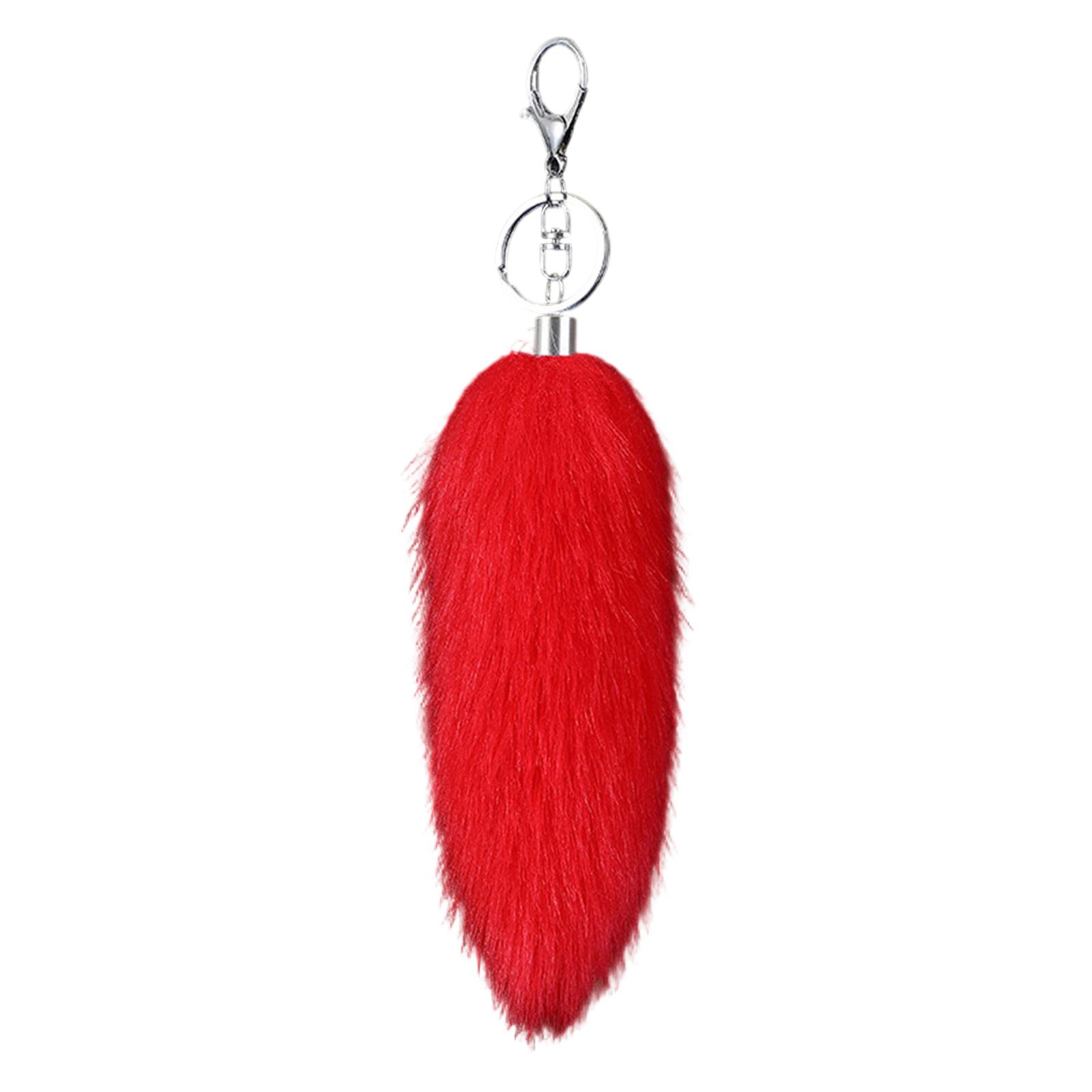 16cm Langer Tier Schwanz Schlüsselanhänger aus Kunstfell Weicher Taschenanhänger Handtaschen Telefon Zubehör Auto Schlüssel Dekoration und Zubehör rot