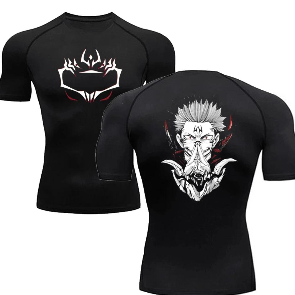 Workout Fitness Sportliches T-Shirt Herren Kompressionsshirt Anime Jujutsu Kaisen Enges Gym T-Shirt Fitness Elastizität Oberteile T-Shirt XXXL