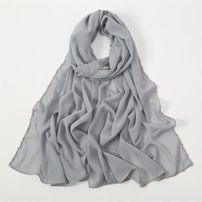 Muslimischer Chiffon Hijab Schal Einfarbiges Quadratisches Kopftuch für Frauen Hijabs Schals Jersey Hijabs Islamischer Turban Stirnband Schal 80x180 cm gray