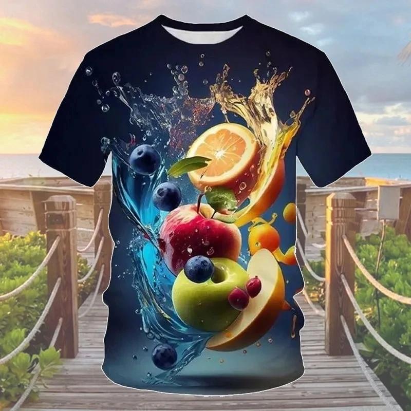 Sommer Freizeit 3D Spaß Fruchtmuster Gedrucktes Kurzarm-Top Modetrend Personalisierte O-Ausschnitt Herren T-Shirts M