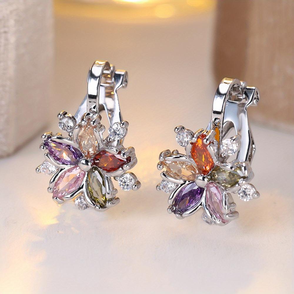 Süße rosa Kristall Sakura Clip-Ohrringe für Frauen kein Ohrloch Zirkon Blume Ohrringe Hochzeit Braut Party Schmuck Geschenke silber/bunt