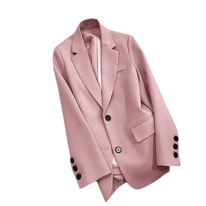 Frauen Einfarbig Schwarz Knopf Tasche Blazer Anzug Langarm Strickjacke Koreanische Mode Casual Multi Farben Blazer Jacke XL rosa