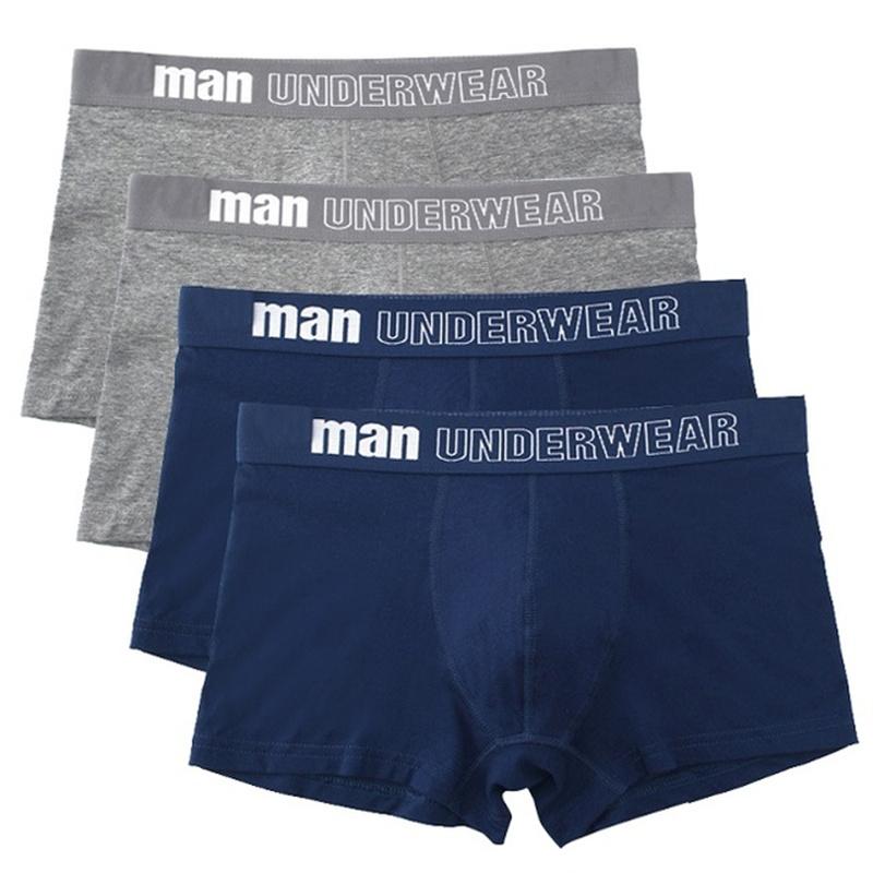 4 Stück Herrenunterwäsche aus Baumwolle, weiche Boxershorts, große Größe, hochwertige Unterhosen XL blau/hellgrau