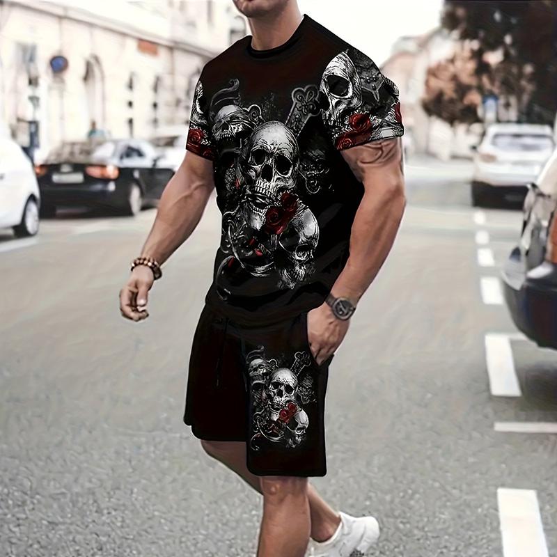2024 Neuer Herrenanzug Sommer Lässig Atmungsaktiv Erfrischender Anzug Bedruckt 3D Skelett Übergroß Herren Lockeres Oberteil Mode Kurze Ärmel 2XL