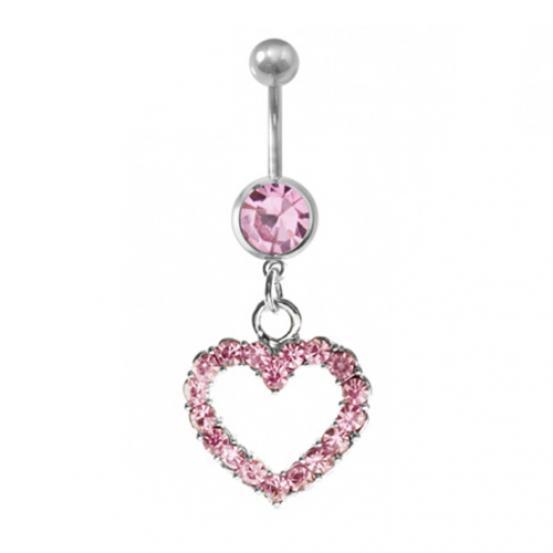 Damenmode Strass Herz Edelstahl Nabelring Bauchnabelpiercing rosa