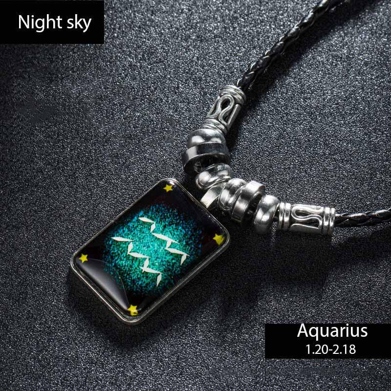 Sternzeichen-Halskette für Männer, männliche Halskette, coole Leder-Halskette, Sternbild, Valentinstag, Geburtstagsgeschenk Aquarius