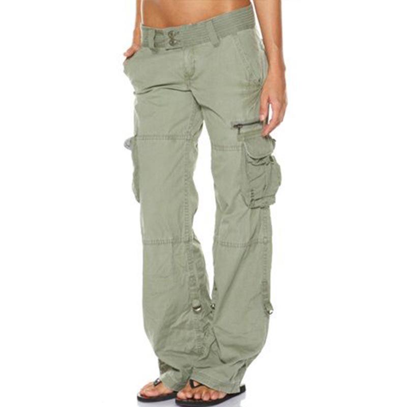Retro Französische Damen-Cargohose mit weitem Bein und Mehrfach-Taschen-Design - Europäischer & Amerikanischer Stil, Lässige und lockere Passform Medium grün