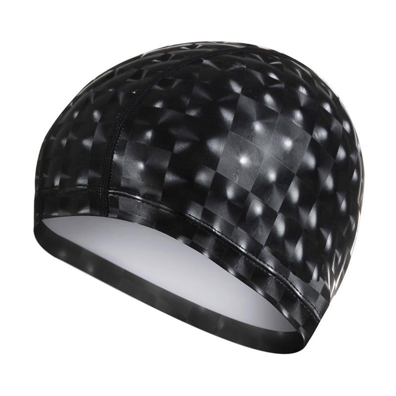 Männer Frauen Elastische Wasserdichte PU Badekappe Schützen Ohren Langes Haar Schwimmen Pool Hut Tauchen Kappe schwarz